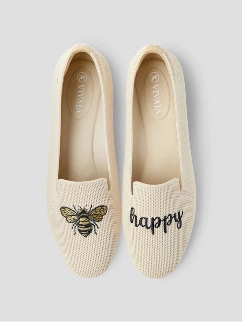 Vivaia Bee Happy Embroidered Knit Flats Slip On Loafers Size 7.5 EU 38.5 NIB